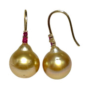 Oval 10.8 x 12.5mm Deep Gold Round Philippines Pearl Dangle Earrings