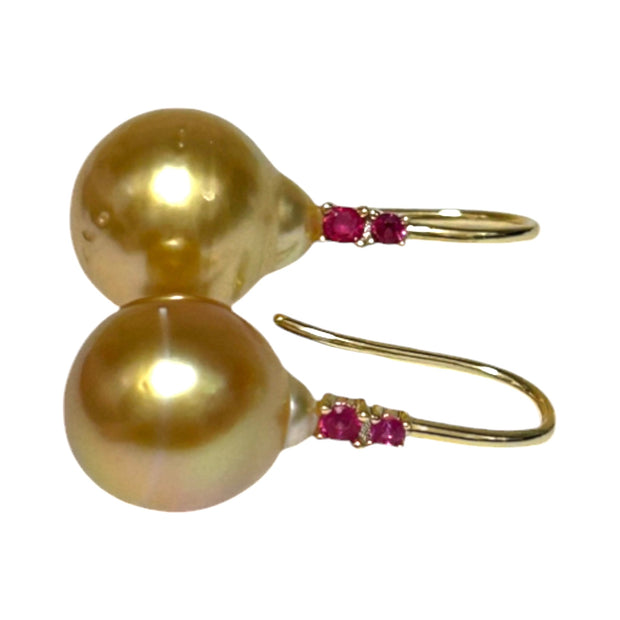 Oval 10.8 x 12.5mm Deep Gold Round Philippines Pearl Dangle Earrings