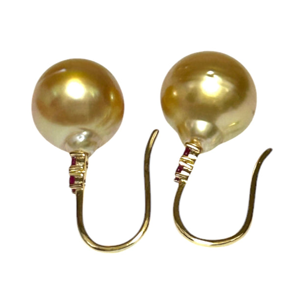 Oval 10.8 x 12.5mm Deep Gold Round Philippines Pearl Dangle Earrings