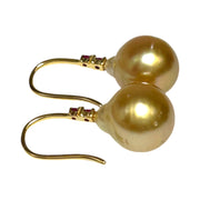 Oval 10.8 x 12.5mm Deep Gold Round Philippines Pearl Dangle Earrings