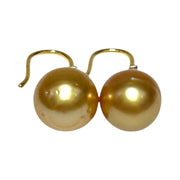 Oval 10.8 x 12.5mm Deep Gold Round Philippines Pearl Dangle Earrings