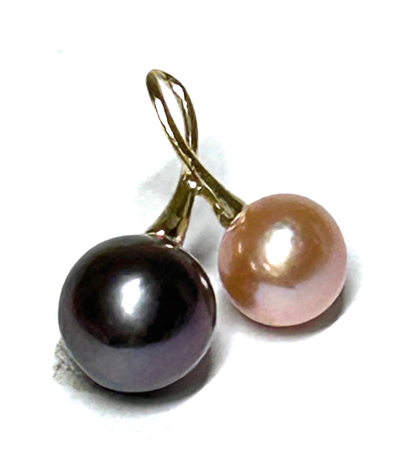 SuperB Round 9.2 & 11.5mm Edison Peach Black Cultured 2 Pearl Pendant