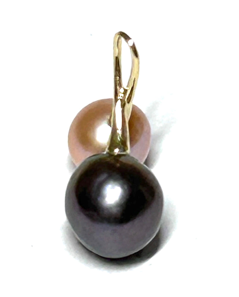 SuperB Round 9.2 & 11.5mm Edison Peach Black Cultured 2 Pearl Pendant