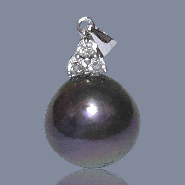 Fabulous 10.8 - 11mm Edison Round Purple Black Pinkish Pearl Pendant