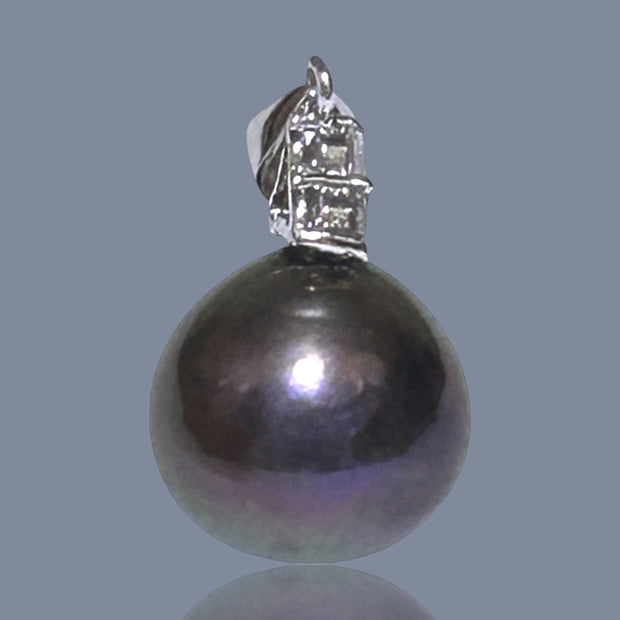 Fabulous 10.8 - 11mm Edison Round Purple Black Pinkish Pearl Pendant