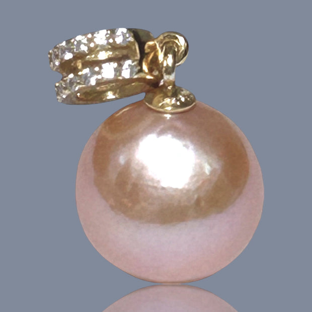 Handmade 11mm Edison Natural Peach Rose Pink Round Pearl Pendant