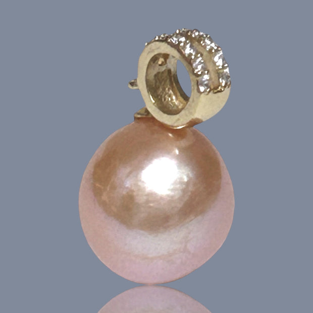 Handmade 11mm Edison Natural Peach Rose Pink Round Pearl Pendant