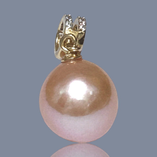 Handmade 11mm Edison Natural Peach Rose Pink Round Pearl Pendant