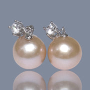 Stunning Huge 11.5mm Peach Gold Pink Edison Cultured Pearl Earrings