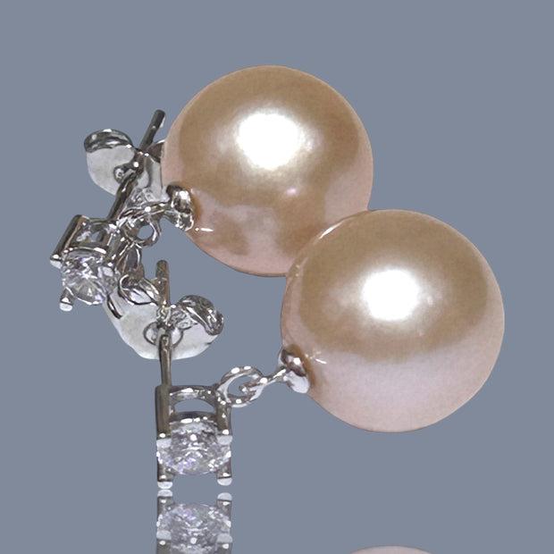 Stunning Huge 11.5mm Peach Gold Pink Edison Cultured Pearl Earrings