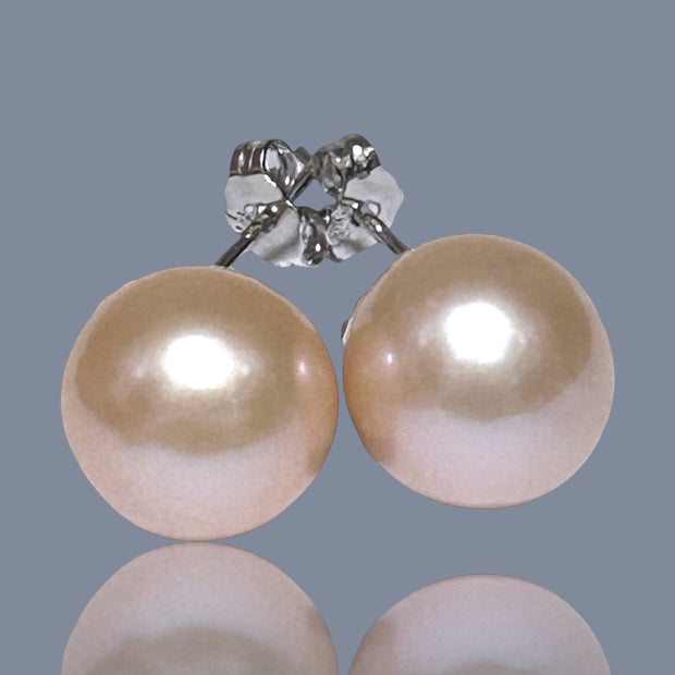 Stunning Huge 11.5mm Peach Gold Pink Edison Cultured Pearl Earrings