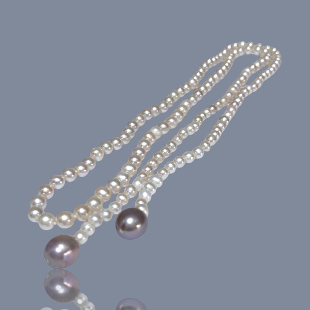 Purple & White Edison Round Pearl 42" Necklace 7mm and 13x14mm Pearls