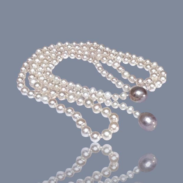 Purple & White Edison Round Pearl 42" Necklace 7mm and 13x14mm Pearls