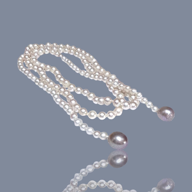 Purple & White Edison Round Pearl 42" Necklace 7mm and 13x14mm Pearls