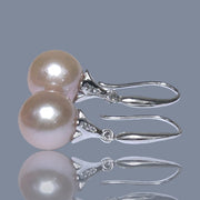 Stunning 11.5 - 12mm Purple Pink Edison Round Pearl Dangle Earrings