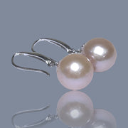 Stunning 11.5 - 12mm Purple Pink Edison Round Pearl Dangle Earrings