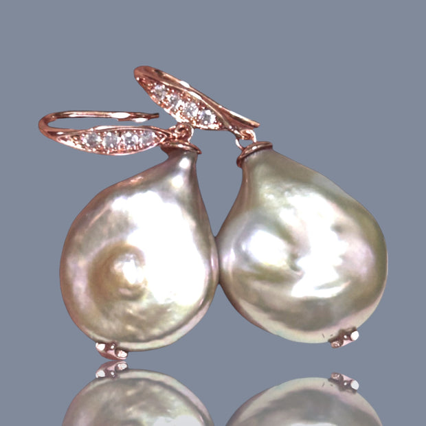 Baroque 17 x 21mm Lavender Rainbow Green Jumbo Pearl Dangle Earrings