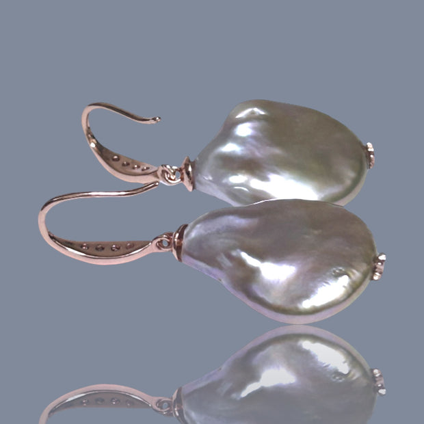 Baroque 17 x 21mm Lavender Rainbow Green Jumbo Pearl Dangle Earrings