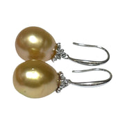 Smooth 11.1 x 12.7mm Deep Gold South Sea Oval Pearl Dangle Earrings