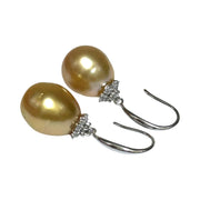 Smooth 11.1 x 12.7mm Deep Gold South Sea Oval Pearl Dangle Earrings