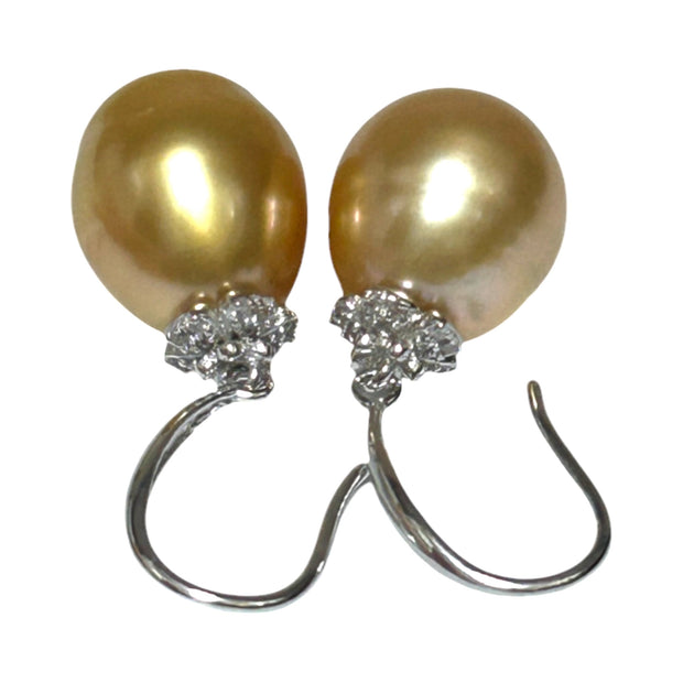 Smooth 11.1 x 12.7mm Deep Gold South Sea Oval Pearl Dangle Earrings