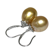 Smooth 11.1 x 12.7mm Deep Gold South Sea Oval Pearl Dangle Earrings