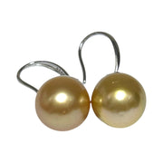 Smooth 11.1 x 12.7mm Deep Gold South Sea Oval Pearl Dangle Earrings