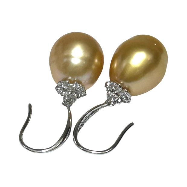 Smooth 11.1 x 12.7mm Deep Gold South Sea Oval Pearl Dangle Earrings