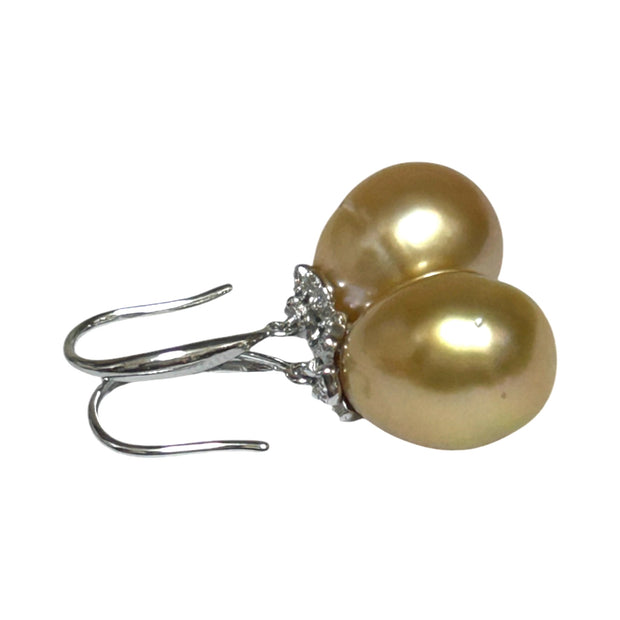 Smooth 11.1 x 12.7mm Deep Gold South Sea Oval Pearl Dangle Earrings