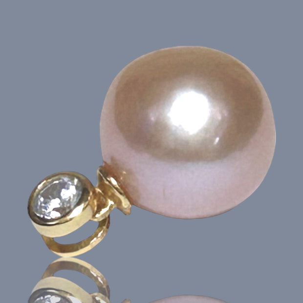 Oval Round 11.5 x 12mm Edison Peach Pink Cultured Pearl Pendant