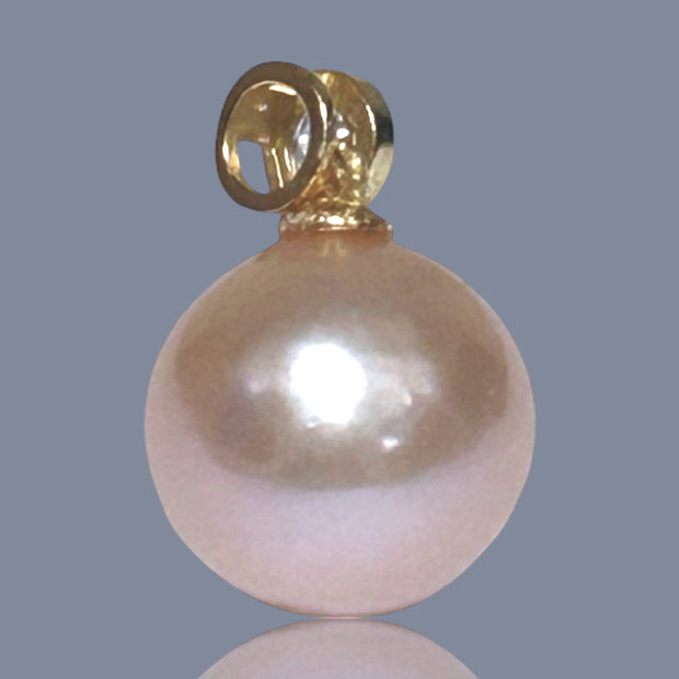 Oval Round 11.5 x 12mm Edison Peach Pink Cultured Pearl Pendant