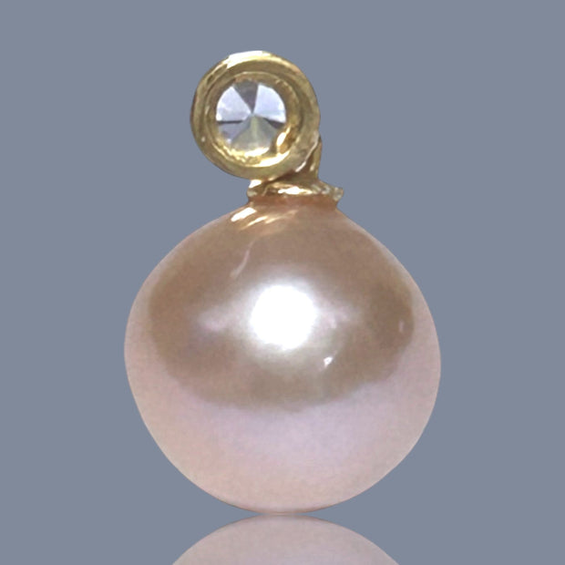 Oval Round 11.5 x 12mm Edison Peach Pink Cultured Pearl Pendant