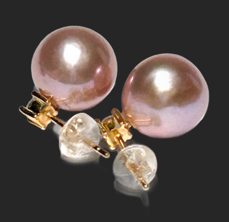 Superb 10mm Purple Rose Pink Edison Round Pearl Dangle Earrings