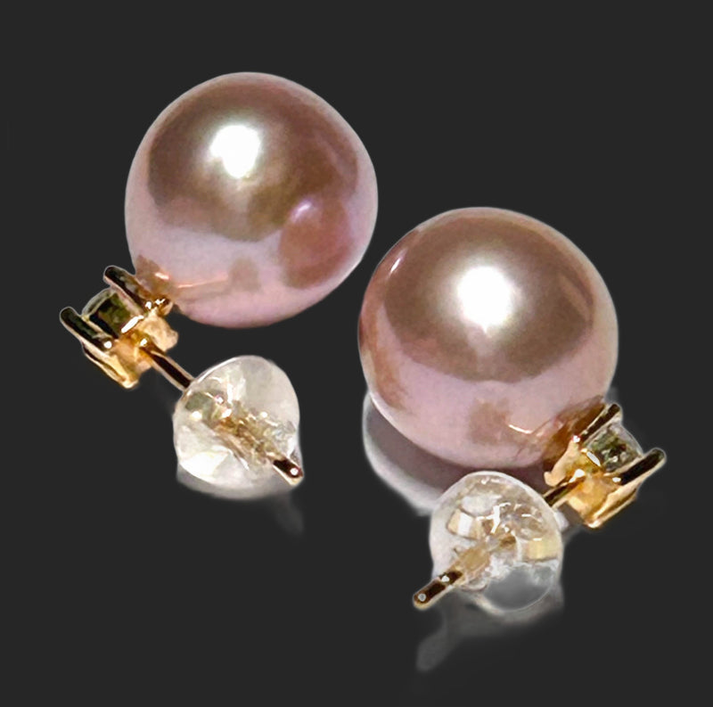 Superb 10mm Purple Rose Pink Edison Round Pearl Dangle Earrings