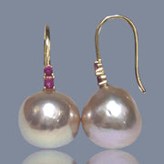 Legitimate 11 - 11.3mm Peach Pink Edison Cultured Pearl Dangle Earrings