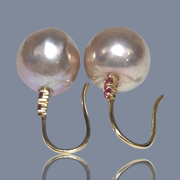 Legitimate 11 - 11.3mm Peach Pink Edison Cultured Pearl Dangle Earrings