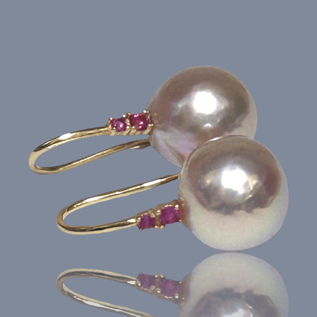 Legitimate 11 - 11.3mm Peach Pink Edison Cultured Pearl Dangle Earrings