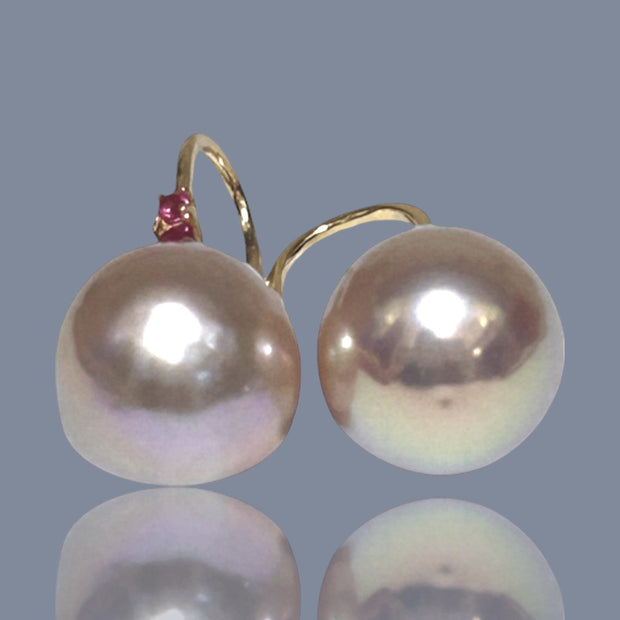 Legitimate 11 - 11.3mm Peach Pink Edison Cultured Pearl Dangle Earrings