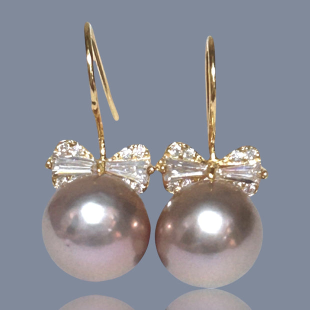 Gorgeous 10mm White Round Edison Cultured Pearl Dangle Earrings