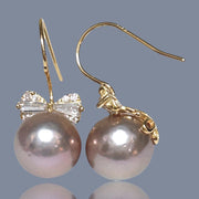 Gorgeous 10mm White Round Edison Cultured Pearl Dangle Earrings