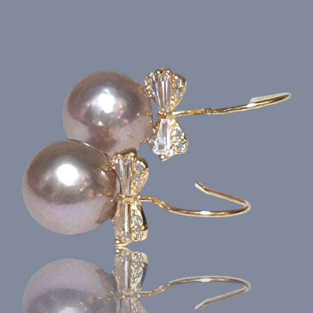 Gorgeous 10mm White Round Edison Cultured Pearl Dangle Earrings