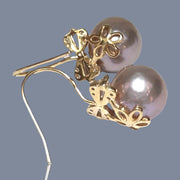 Gorgeous 10mm White Round Edison Cultured Pearl Dangle Earrings