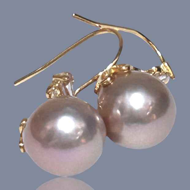 Gorgeous 10mm White Round Edison Cultured Pearl Dangle Earrings