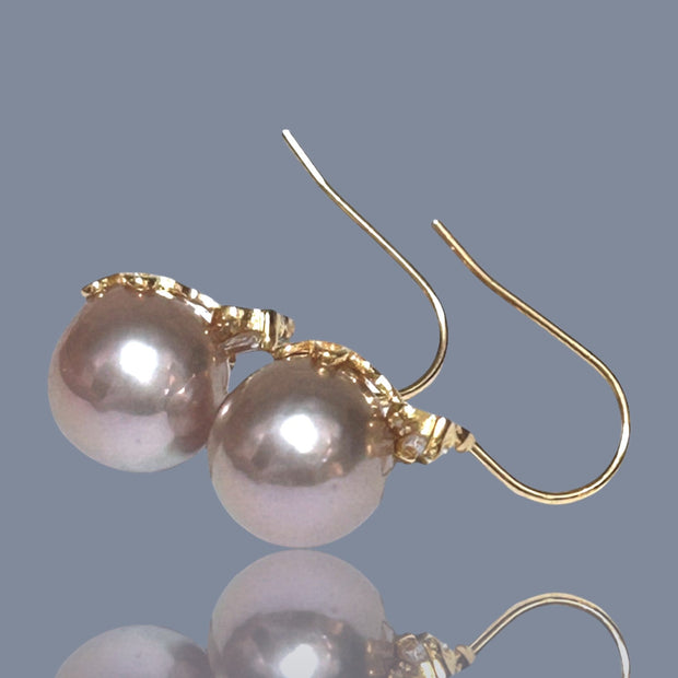 Gorgeous 10mm White Round Edison Cultured Pearl Dangle Earrings