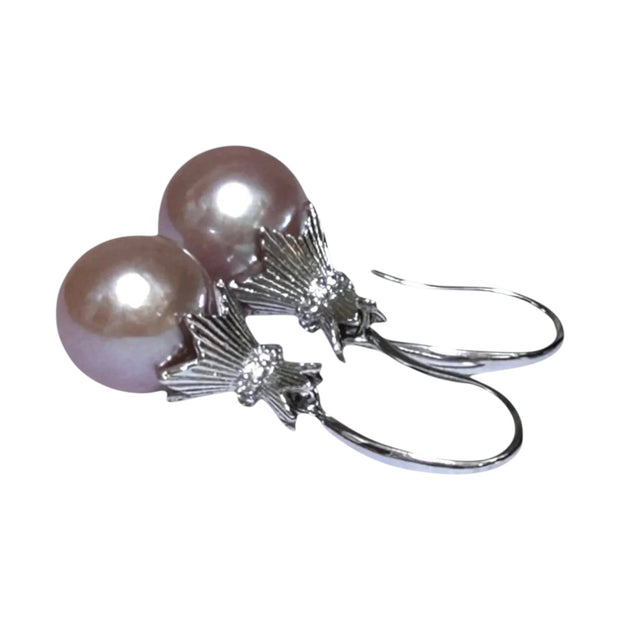 Elegant 11 - 11.5mm Purple Lavender Pink Edison Pearl Dangle Earrings