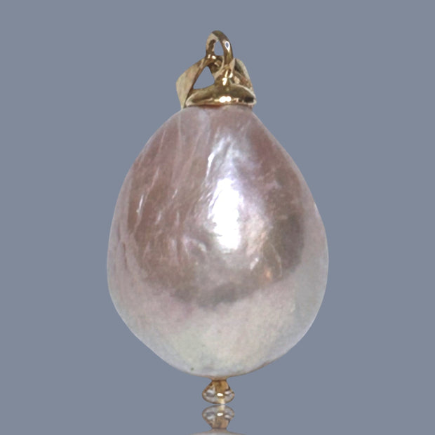 Giant 13 x 15mm Purple Pink Rainbow Keshi Cultured Pearl Pendant