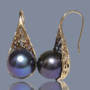 Superb 10mm Edison Purple Black Blue Cultured Pearl Dangle Earrings