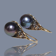 Superb 10mm Edison Purple Black Blue Cultured Pearl Dangle Earrings