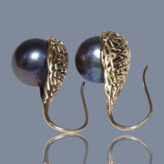 Superb 10mm Edison Purple Black Blue Cultured Pearl Dangle Earrings