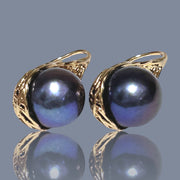 Superb 10mm Edison Purple Black Blue Cultured Pearl Dangle Earrings